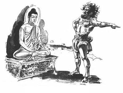 Alavaka de kanibaal bedriegt de Boeddha.