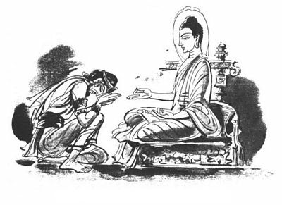 Anathapindika schenkt het Jetavana.