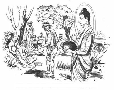 De boer Bharadvaja vraagt de Boeddha naar zijn manier van ploegen.